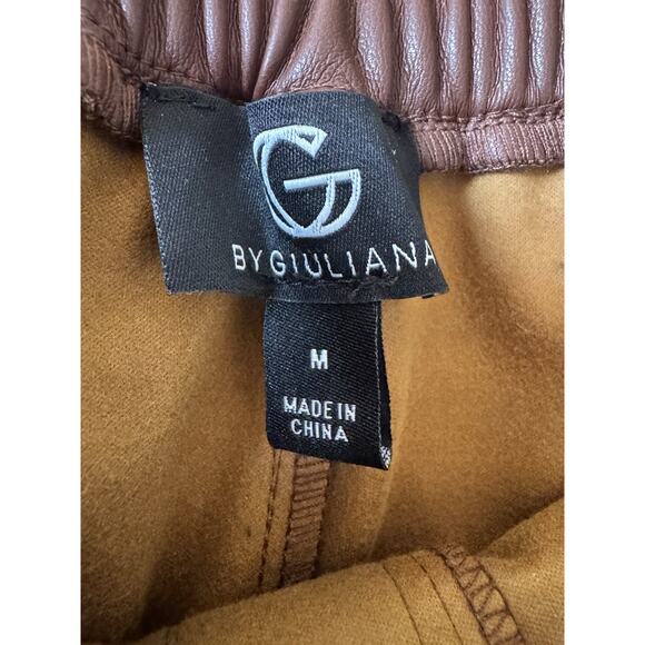 G By Giuliana Pull On Chocolate Brown Faux Leather Cargo Jogger Pants Medium - Picture 8 of 9